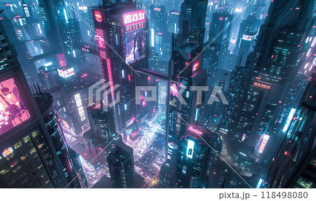 Futuristic City Skyline at Night, Generate Ai 118498080