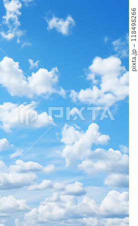 Blue sky and white clouds..blue back ground.Freshness of the new day. Bright blue background. Relaxing feeling like being in the sky , Generate AI 118498266