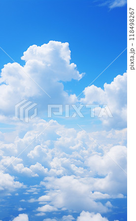 Blue sky and white clouds..blue back ground.Freshness of the new day. Bright blue background. Relaxing feeling like being in the sky , Generate AI 118498267