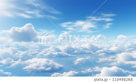 Blue sky and white clouds..blue back ground.Freshness of the new day. Bright blue background. Relaxing feeling like being in the sky , Generate AI 118498268