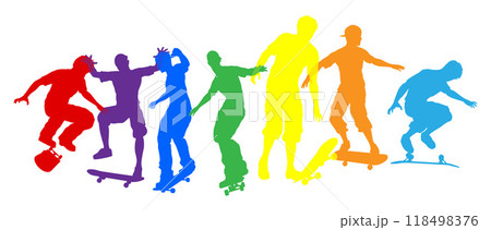 Skateboarder Skateboarding Silhouette People Set 118498376