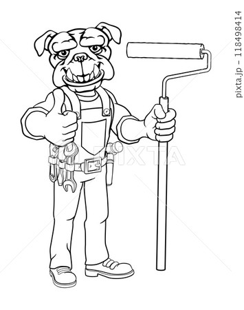 Bulldog Painter Decorator Paint Roller Mascot Man 118498414