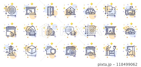Outline set of Sports stadium, Lighthouse and Open door line icons for web app. Include Skyscraper buildings, Lounge place, Arena stadium pictogram icons. Square area, Delivery truck. Vector Outline set of Sports stadium, Lighthouse and Open door line icons for web app. Include Skyscraper buildings, Lounge place, Arena stadium pictogram icons. Square area, Delivery truck. Vector 118499062
