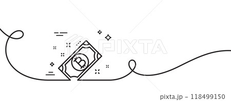 Bitcoin line icon. Continuous one line with curl. Cryptocurrency cash sign. Crypto money symbol. Bitcoin single outline ribbon. Loop curve pattern. Vector Bitcoin line icon. Continuous one line with curl. Cryptocurrency cash sign. Crypto money symbol. Bitcoin single outline ribbon. Loop curve pattern. Vector 118499150
