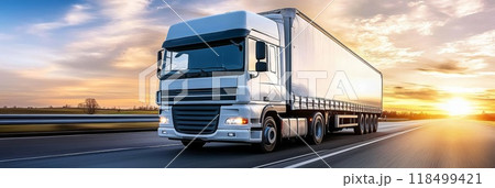 Delivery cargo trucks on the road. 118499421