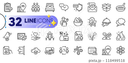 Outline set of Food delivery, Chemistry atom and Technical documentation line icons for web with Petrol station, Puzzle image, Fireworks thin icon. Pillows, Delivery man. Vector Outline set of Food delivery, Chemistry atom and Technical documentation line icons for web with Petrol station, Puzzle image, Fireworks thin icon. Pillows, Delivery man. Vector 118499518