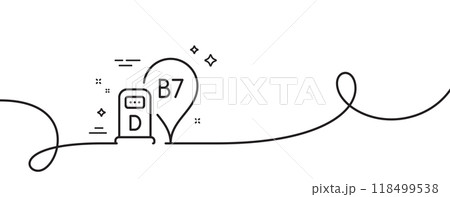 Diesel station line icon. Continuous one line with curl. Filling station location sign. B7 liquid fuel symbol. Diesel station single outline ribbon. Loop curve pattern. Vector 118499538