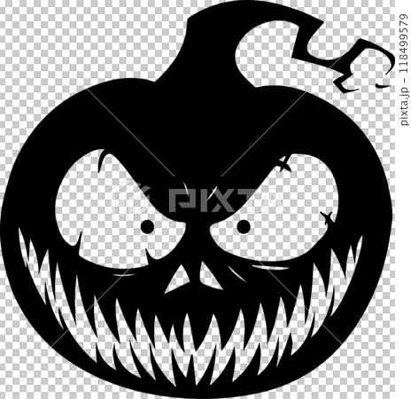 Halloween Vector Icon of a Creepy Smiling Jack O Lantern Pumpkin in Black Silhouette for Scary Spooky Designs, Png, Eps, Transparent Background 118499579