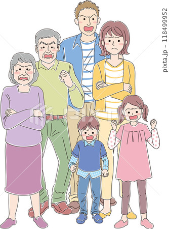 3世代6人家族_怒った表情_全身 118499952