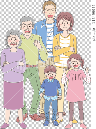 3世代6人家族_怒った表情_全身 118499952