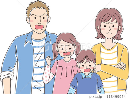 4人家族_怒った表情_上半身 4人家族_怒った表情_上半身 118499954