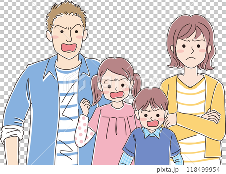 4人家族_怒った表情_上半身 4人家族_怒った表情_上半身 118499954