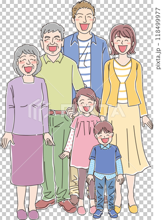 3世代6人家族_笑顔_全身 118499977