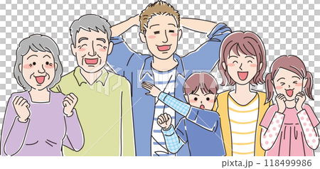 一家6口3代_6人表情幸福_上半身 118499986