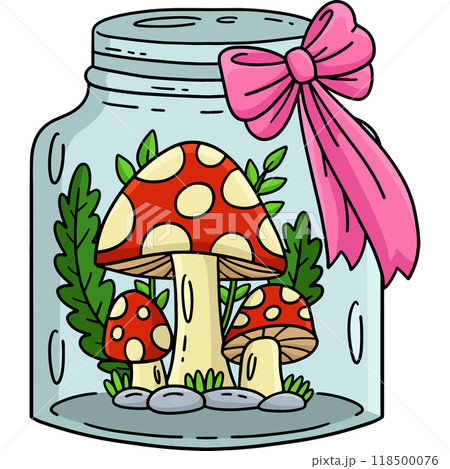 Mushrooms in a Jar Cartoon Colored Clipart  118500076