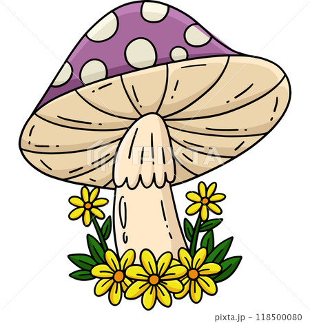 Mushroom with Flowers Cartoon Colored Clipart  118500080