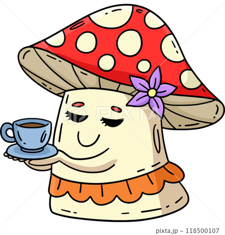 Mushroom with Tea Cartoon Colored Clipart  118500107