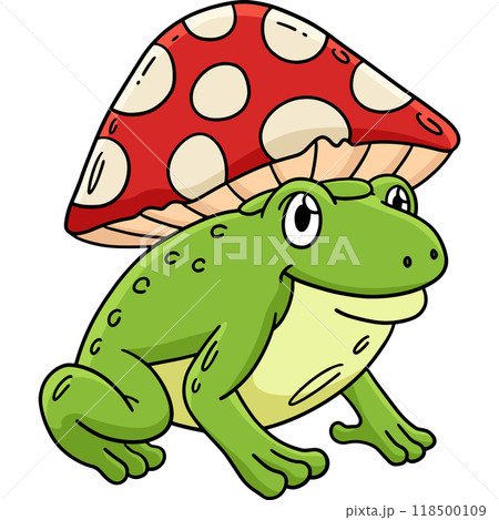 Frog with Mushroom Hat Cartoon Colored Clipart  118500109