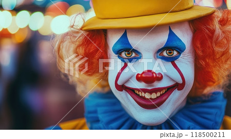 Smiling clown with colorful background 118500211