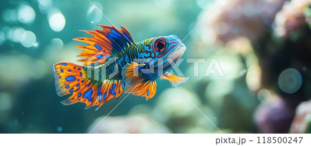 Colorful mandarin fish swimming in the ocean. 118500247