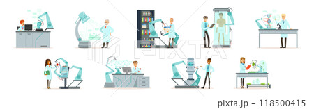 Artificial Intelligence with Man and Woman Scientists in Laboratory Working on Innovations Vector Set Artificial Intelligence with Man and Woman Scientists in Laboratory Working on Innovations Vector Set 118500415