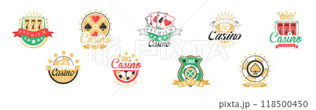 Casino Logo and Colorful Gambling Emblem Design Vector Set Casino Logo and Colorful Gambling Emblem Design Vector Set 118500450