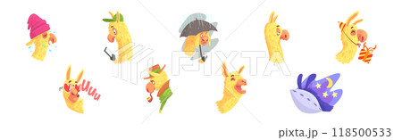Cute Llama Character Head Emotion and Pose Vector Set 118500533