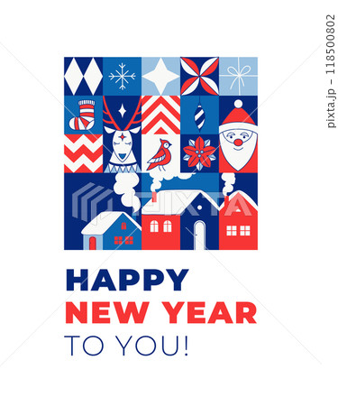 Happy Holidays Minimalist Christmas New Year Card. Modern Geometric Design Happy Holidays Minimalist Christmas New Year Card. Modern Geometric Design 118500802