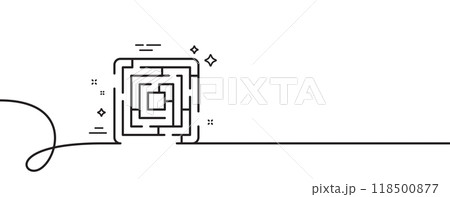 Maze line icon. Continuous one line with curl. Labyrinth game sign. Find exit way symbol. Maze single outline ribbon. Loop curve pattern. Vector 118500877