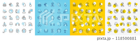 Vector icons set of Whisper, Luggage belt and Engineering team line icons pack for web with Work home, Businesswoman person, Cough outline icon. Mental conundrum, Romantic talk. Vector 118500881