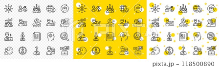 Business networking contract, Job Interview and Head Hunting contract icons. Human Resources, head hunting line icons. CV, Teamwork and Portfolio symbols. Business career, human, interview. Vector Business networking contract, Job Interview and Head Hunting contract icons. Human Resources, head hunting line icons. CV, Teamwork and Portfolio symbols. Business career, human, interview. Vector 118500890