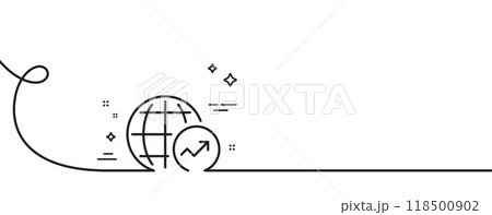 World Statistics line icon. Continuous one line with curl. Report chart or Sales growth sign. Data Analysis graph symbol. World Statistics single outline ribbon. Loop curve pattern. Vector World Statistics line icon. Continuous one line with curl. Report chart or Sales growth sign. Data Analysis graph symbol. World Statistics single outline ribbon. Loop curve pattern. Vector 118500902