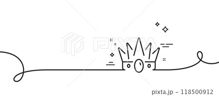 Crown line icon. Continuous one line with curl. King or queen corona sign. Royal monarchy symbol. Crown single outline ribbon. Loop curve pattern. Vector 118500912