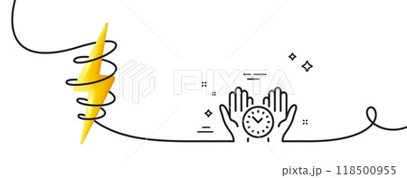 Safe time line icon. Continuous one line with curl. Clock sign. Office management symbol. Safe time single outline ribbon. Loop curve with energy. Vector Safe time line icon. Continuous one line with curl. Clock sign. Office management symbol. Safe time single outline ribbon. Loop curve with energy. Vector 118500955