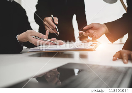 Cropped shot of businesspeople discussing for new strategy of development at office 118501054