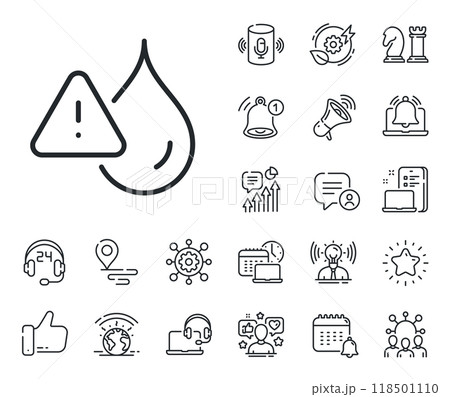Water resistant sign. Place location, technology and smart speaker outline icons. Waterproof line icon. Drop protection symbol. Waterproof line sign. Influencer, brand ambassador icon. Vector Water resistant sign. Place location, technology and smart speaker outline icons. Waterproof line icon. Drop protection symbol. Waterproof line sign. Influencer, brand ambassador icon. Vector 118501110