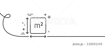 Square area line icon. Continuous one line with curl. Room dimension sign. Territory measurement symbol. Square area single outline ribbon. Loop curve pattern. Vector 118501243