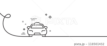 Taxi line icon. Continuous one line with curl. Client transportation sign. Passengers car symbol. Taxi single outline ribbon. Loop curve pattern. Vector Taxi line icon. Continuous one line with curl. Client transportation sign. Passengers car symbol. Taxi single outline ribbon. Loop curve pattern. Vector 118501432