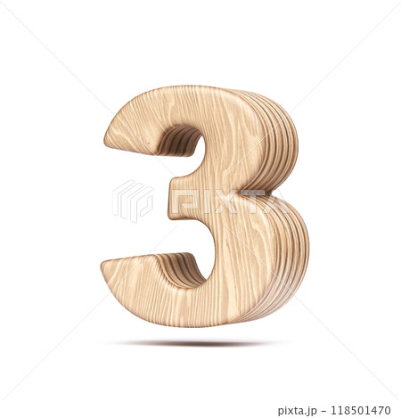Plywood font Number 3 THREE 3D Plywood font Number 3 THREE 3D 118501470