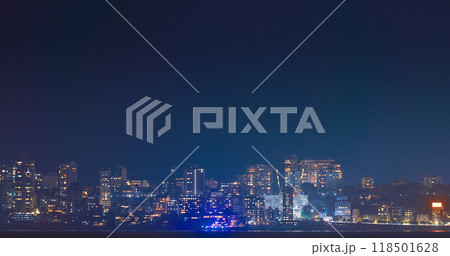 Mumbai, India. Evening City Skyline From Marine Drive , , . Night City Life. Back Bay Coast Of Mumbai City. Mumbai Night Skyline. Skyscrapers In Night Illuminations 118501628