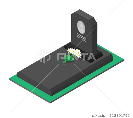 Isometric Halloween cemetery tombstone with photo and date of life of deceased. 3D vector isolated on white background Isometric Halloween cemetery tombstone with photo and date of life of deceased. 3D vector isolated on white background 118501796