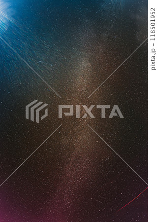 Night Sky Stars With Milky Way Galaxy. Night View Of Natural Glowing Stars Of Milky Way. Amazing Night View Bold Stars Time Lapse. Natural Glowing Stars And Satellites Trails 118501952