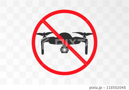 No drone zone sign symbol. No flying drones allowed sign. Forbidden circle, Quadcopter not allowed. No rc helicopter  illustration image. Vector image 118502048