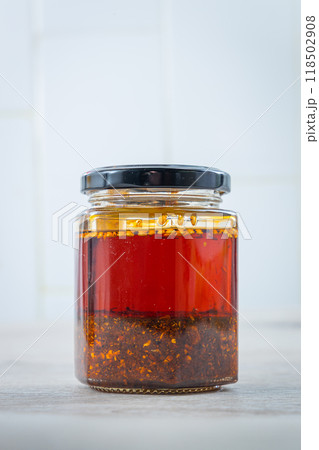 Hong Kong authentic tea restaurant flavor condiment chili oil in glass bottle 118502908