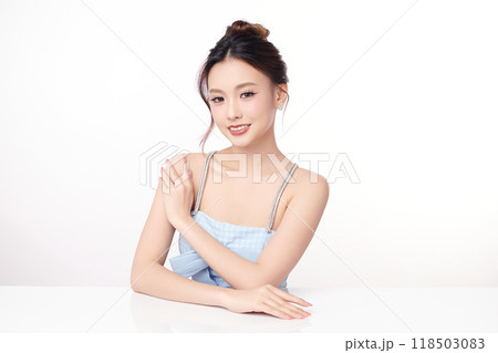 Beautiful young asian woman with clean fresh skin on white background, Face care, Facial treatment, Cosmetology, beauty and spa, Asian women portrait. Beautiful young asian woman with clean fresh skin on white background, Face care, Facial treatment, Cosmetology, beauty and spa, Asian women portrait. 118503083