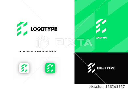 Bold diagonal stripes creating geometric shapes letter C logo for technology, finance, banking, cryptocurrency, corporate branding, architecture, construction, real estate. Vector illustration 118503557