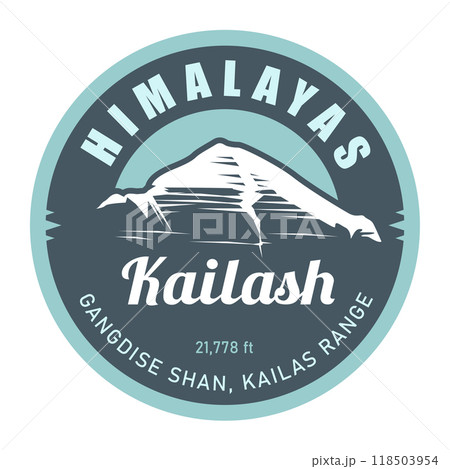 Mount Kailash stamp, Himalayas emblem with snow covered kailasa, vector 118503954