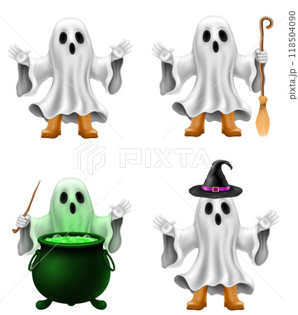 scary ghost at halloween party with scary face vector illustration scary ghost at halloween party with scary face vector illustration 118504090