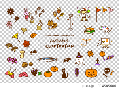 Cute hand-drawn autumn color image illustration set 118505606