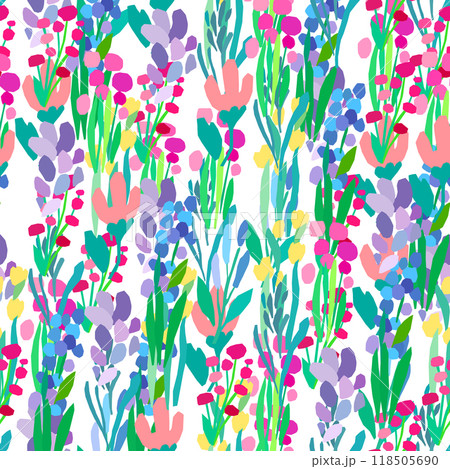 Seamless pattern of colorful flowers and leaves Seamless pattern of colorful flowers and leaves 118505690
